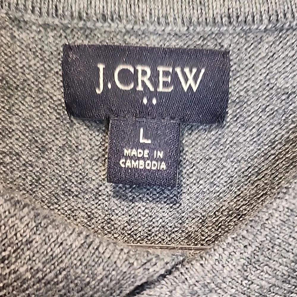 J. Crew Woll Blended  Men's Heathered Navy Gray Long Sleeve Polo